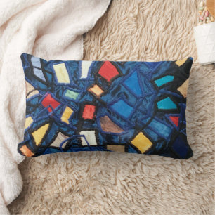 Kleurrijk Abstract Marineblauw Gebrandschilderd Gl Kussen