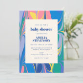Kleurrijk Abstract marmer Blue Roze Baby shower Kaart (Staand voorkant)