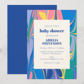 Kleurrijk Abstract marmer Blue Roze Baby shower Kaart (Voorkant / Achterkant)