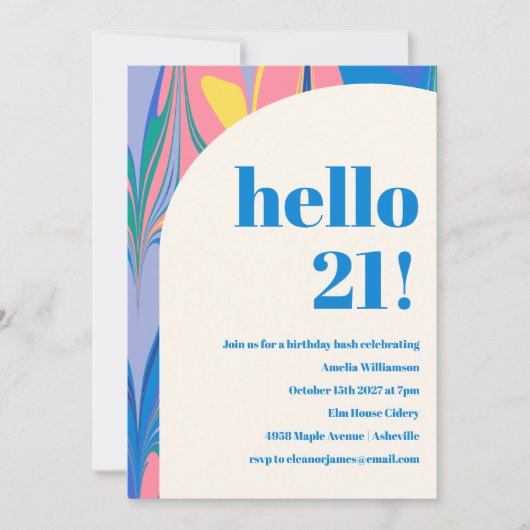 Kleurrijk Abstract Marmeren Blauw Roze Verjaardags Kaart (Voorkant)