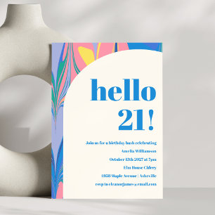 Kleurrijk Abstract Marmeren Blauw Roze Verjaardags Kaart