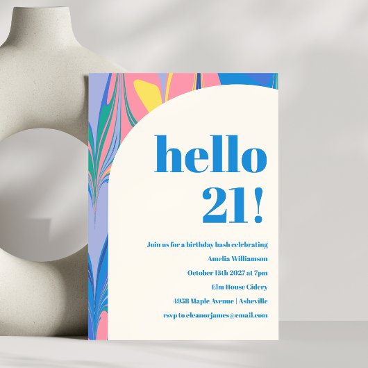 Kleurrijk Abstract Marmeren Blauw Roze Verjaardags Kaart