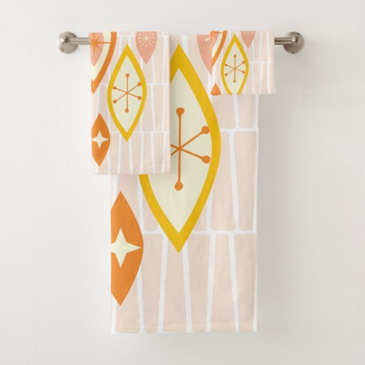 Kleurrijk Abstract Mid Century Atomic Roze Sinaasa Bad Handdoek (Insitu)