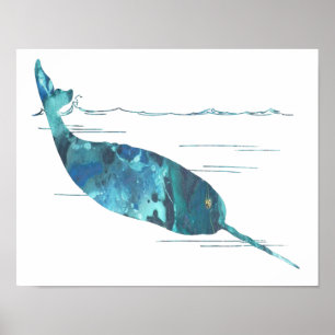 Kleurrijk abstract narwhal-silhouet poster