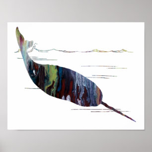 Kleurrijk abstract narwhal-silhouet poster