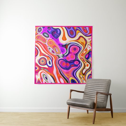 Kleurrijk abstract ontwerp in focus wandkleed (In situ)