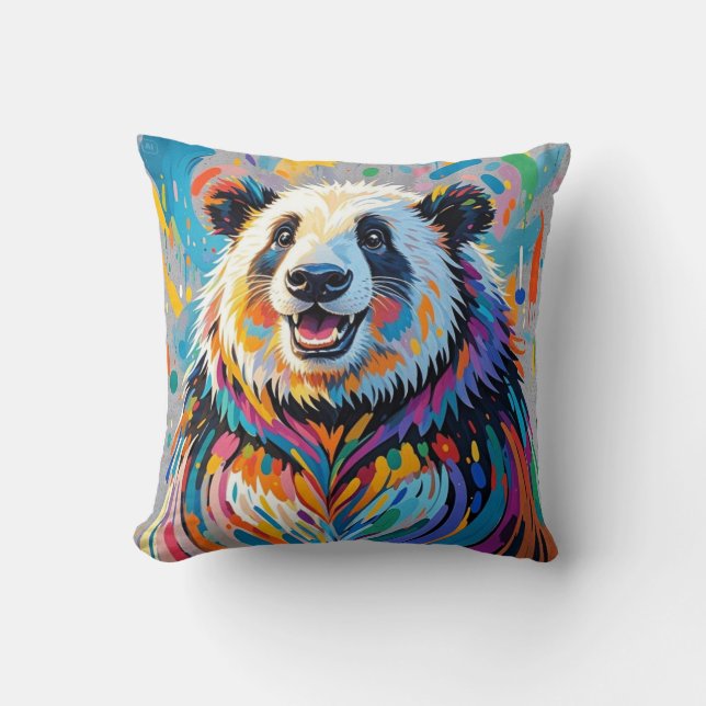 Kleurrijk abstract ontwerp van panda dier kunst kussen (Voorkant)
