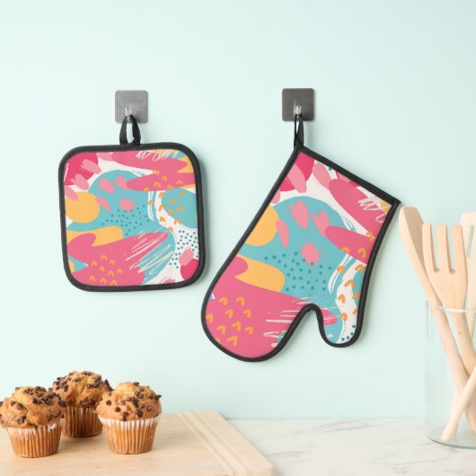 Kleurrijk Abstract Ovenwant & Pannenlap Set (Insitu(Ophanging))
