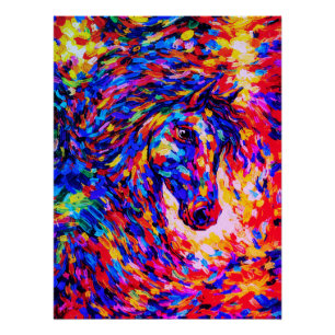 Kleurrijk Abstract Paardportret Impasto Perfect Poster