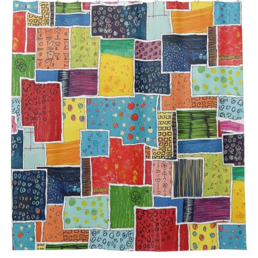 Kleurrijk Abstract Patchwork Patroon Douchegordijn (Voorkant)