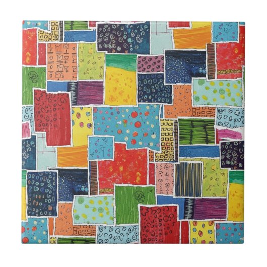 Kleurrijk Abstract Patchwork Patroon Tegeltje (Voorkant)