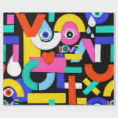 Kleurrijk abstract patroon met woordliefde binneni cadeaupapier (Vlak)