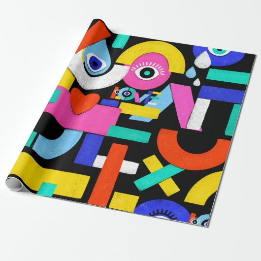 Kleurrijk abstract patroon met woordliefde binneni cadeaupapier (Uitgerold)