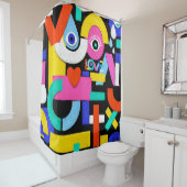 Kleurrijk abstract patroon met woordliefde binneni douchegordijn (In situ)