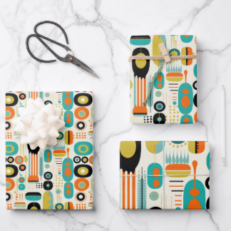Kleurrijk abstract patroon retro mid century moder inpakpapier vel