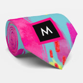 Kleurrijk Abstract patroon van 1980 met monogram Stropdas (Opgerold)