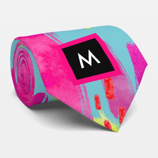 Kleurrijk Abstract patroon van 1980 met monogram Stropdas (Opgerold)