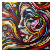 Kleurrijk Abstract portret met dynamische wervelin Tegeltje (Voorkant)