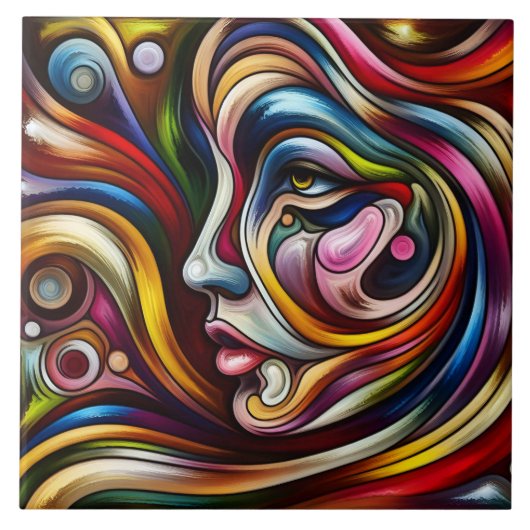 Kleurrijk Abstract portret met dynamische wervelin Tegeltje (Voorkant)