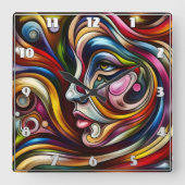 Kleurrijk Abstract portret met dynamische wervelin Vierkante Klok (Voorkant)
