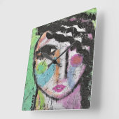 Kleurrijk Abstract Portret van een Vrouw Vierkante Vierkante Klok (Hoek)