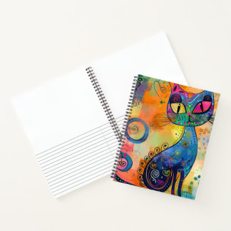 Kleurrijk Abstract Psychedelische Kat Gelinieerd S Notitieboek