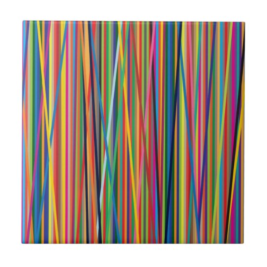 Kleurrijk abstract strepenontwerp tegeltje (Voorkant)