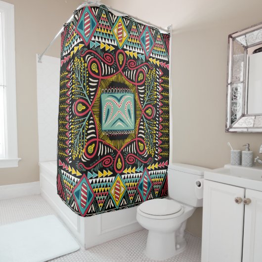 Kleurrijk abstract: vierkant zakontwerp. douchegordijn (In situ)