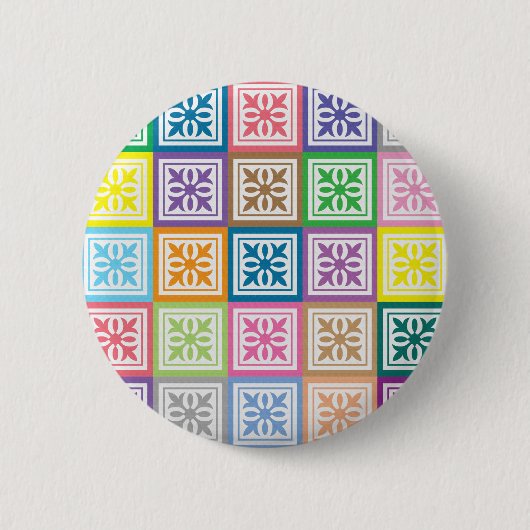 Kleurrijk abstract vierkantspatroon ronde button 5,7 cm (Voorkant)