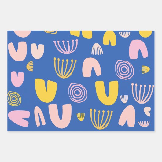 Kleurrijk Abstract vormen Collage-ontwerp in blauw Inpakpapier Vel (Voorkant 3)