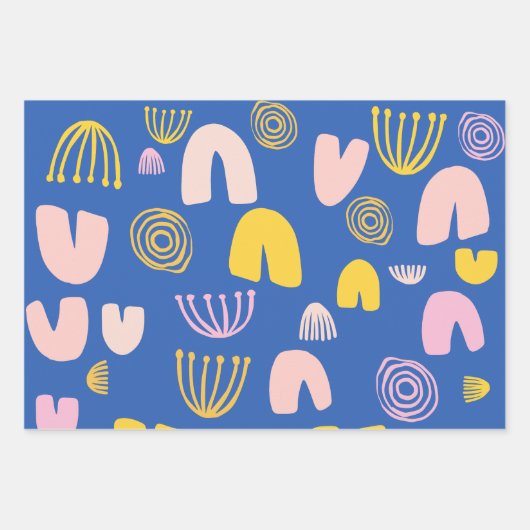 Kleurrijk Abstract vormen Collage-ontwerp in blauw Inpakpapier Vel (Voorkant 2)