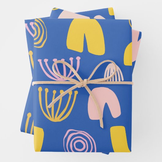 Kleurrijk Abstract vormen Collage-ontwerp in blauw Inpakpapier Vel (In situ)