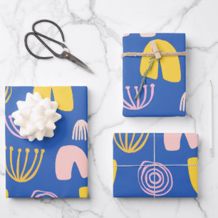 Kleurrijk Abstract vormen Collage-ontwerp in blauw Inpakpapier Vel