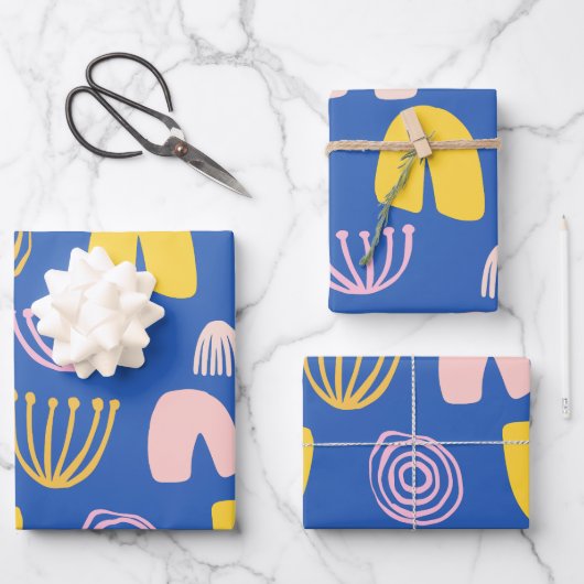 Kleurrijk Abstract vormen Collage-ontwerp in blauw Inpakpapier Vel (Voorkant)