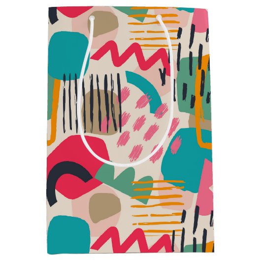 Kleurrijk abstract vormgrijppatroon medium cadeauzakje (Voorkant)