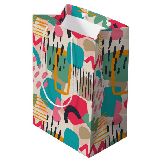 Kleurrijk abstract vormgrijppatroon medium cadeauzakje (Achterkant Gekanteld)