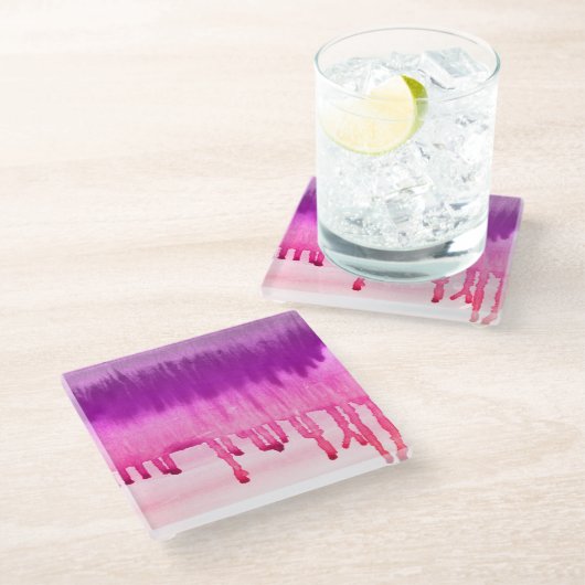 Kleurrijk Abstract Waterverf Roze Magenta-ontwerp Glazen Onderzetter (Schuin)
