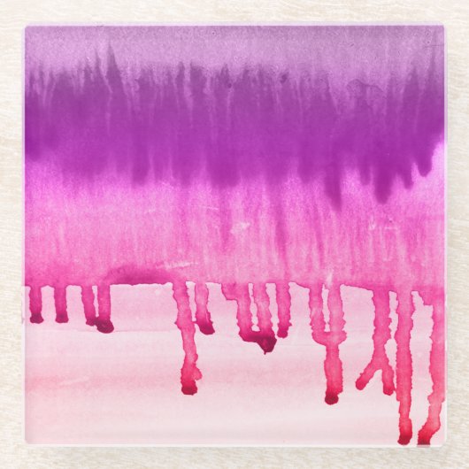 Kleurrijk Abstract Waterverf Roze Magenta-ontwerp Glazen Onderzetter (Voorkant)