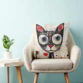Kleurrijk Abstract Wide Eyed Cat Sierkussen (Stoel)