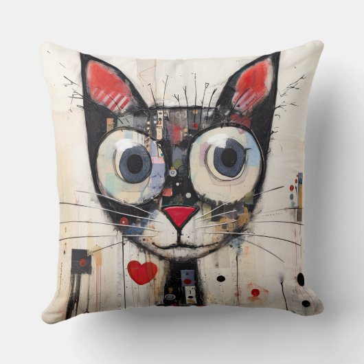 Kleurrijk Abstract Wide Eyed Cat Sierkussen (Achterkant)