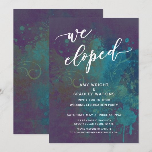 Kleurrijk Abstract Wij Elopement Script Ontvangst Kaart (Voorkant / Achterkant)