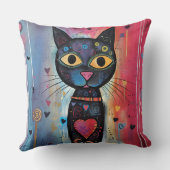Kleurrijk Abstract Yellow Eyed Cat Sierkussen (Achterkant)