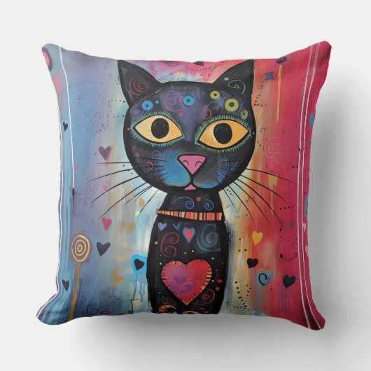 Kleurrijk Abstract Yellow Eyed Cat Sierkussen (Voorkant)