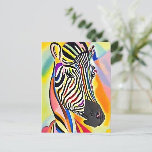 Kleurrijk Abstract Zebra portret schilderen Briefkaart (Staand voorkant)