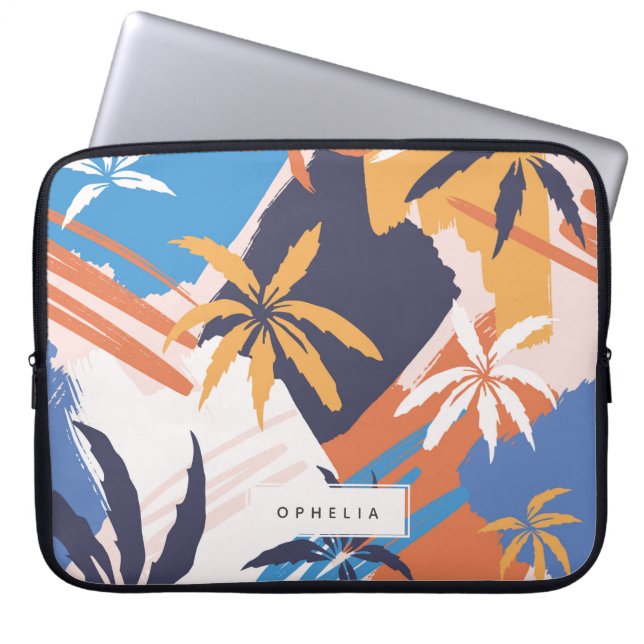 Kleurrijk Abstract zomerkalmpalmpatroon Laptop Sleeve (Voorkant)