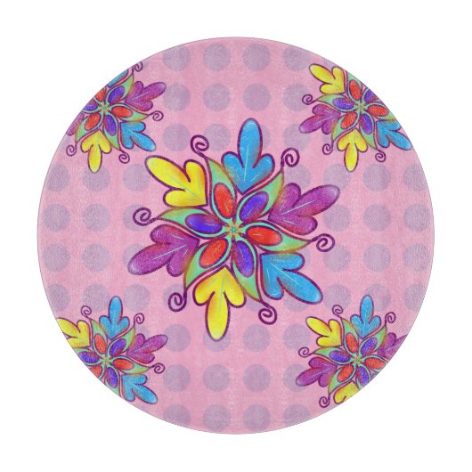 Kleurrijk Abstracte Kaleidoscoop Bloem Patroon Snijplank (Voorkant)