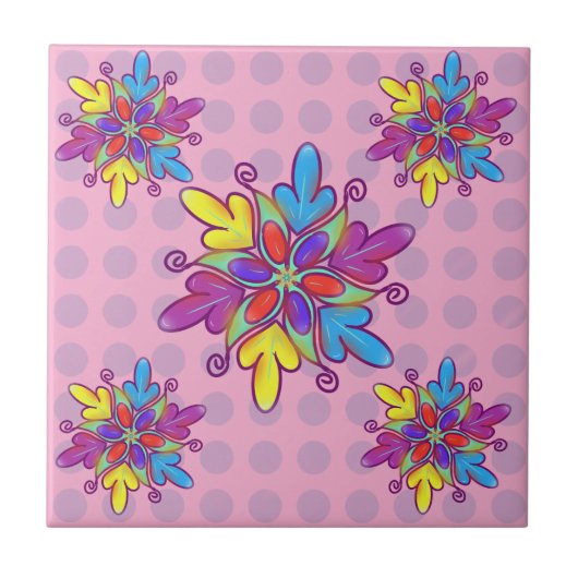 Kleurrijk Abstracte Kaleidoscoop Bloem Patroon Tegeltje (Voorkant)