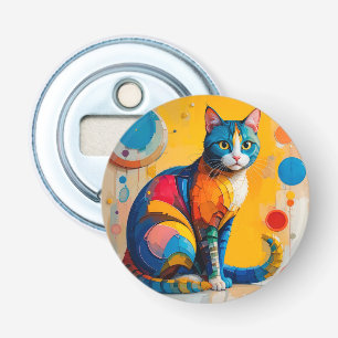 Kleurrijk Abstracte Kat Kunstwerk Button Flesopener