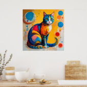 Kleurrijk Abstracte Kat Kunstwerk Poster (Keuken)