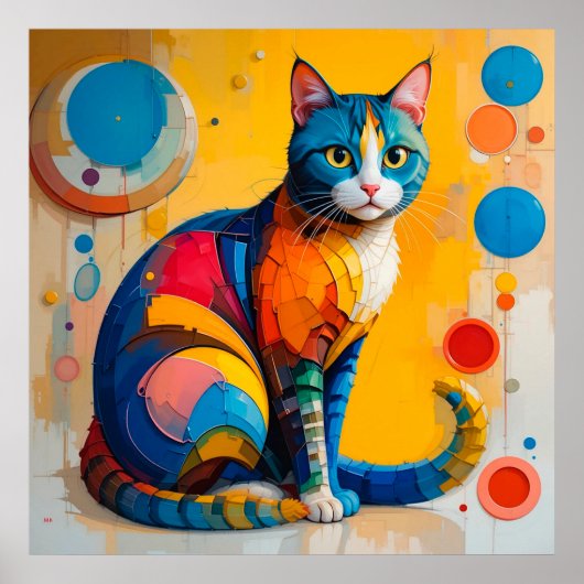 Kleurrijk Abstracte Kat Kunstwerk Poster (Voorkant)